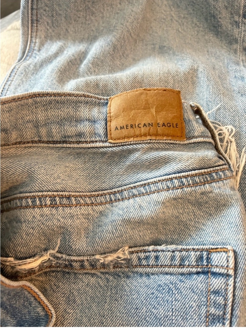 American Eagle, High-Rise Light Wash Distressed Straight-Leg Jeans - Light Blue - Picture 9 of 9